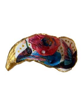 Trinket Dish Handcrafted floral Gold trim